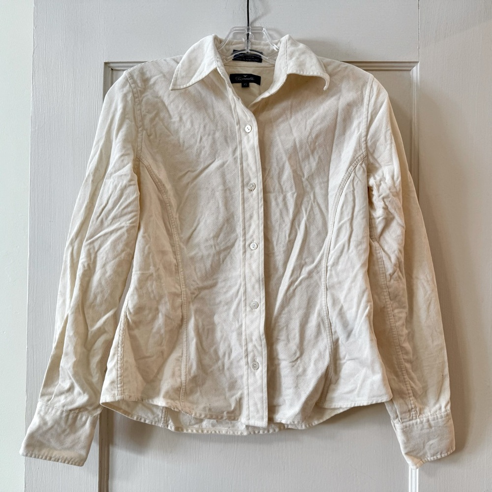Faconnable | Cream 100% cotton corduroy button‑down shirt XS